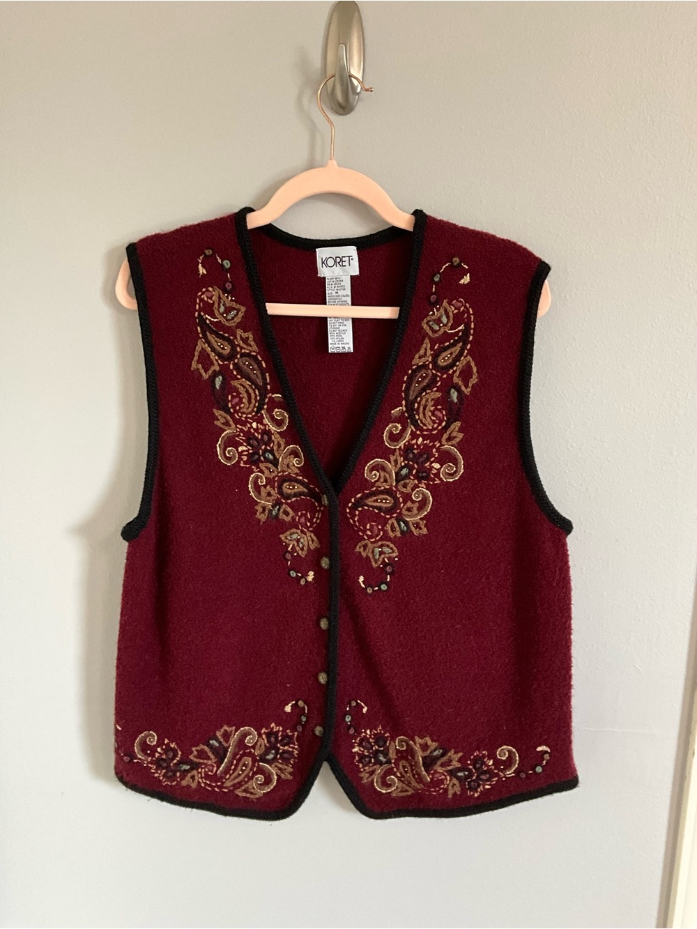 Koret Burgundy V-Neck Embroidered Sweater Vest